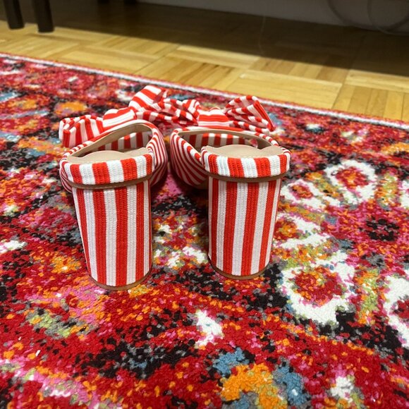 NWOT Red & White Striped Bows Peep Toe Heeled Mules - From Spain! - Size 37 6.5 - Picture 4 of 4